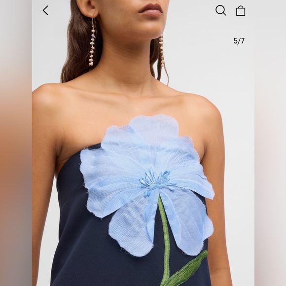 Lela Rose Navy Strapless Floral Appliqué Gown - Picture 4 of 6